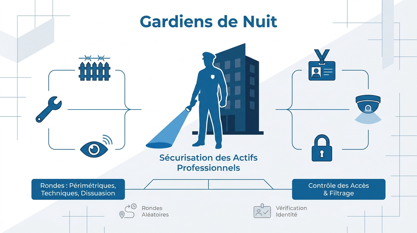 Infographie sur les procédures de gardiennage de nuit professionnel