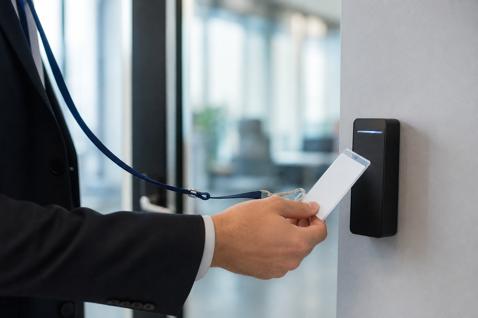 Badge présenté devant un lecteur de contrôle d’accès