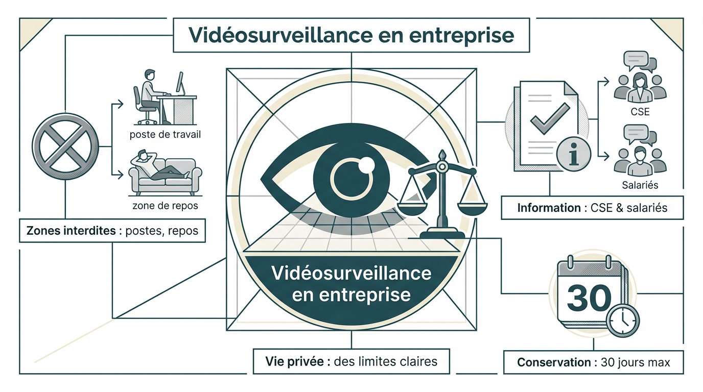 Infographie sur la vidéosurveillance en entreprise et la vie privée