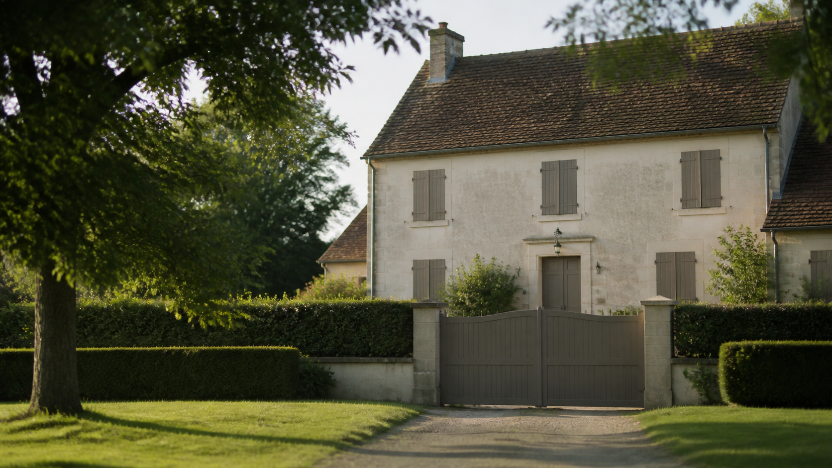 Maison secondaire fermée hors saison avec ambiance de surveillance discrète