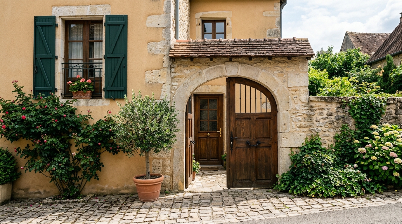 Entrée de maison avec un angle de caméra limité au portail et à la façade