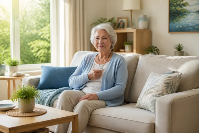 Femme agee souriante et rassuree
